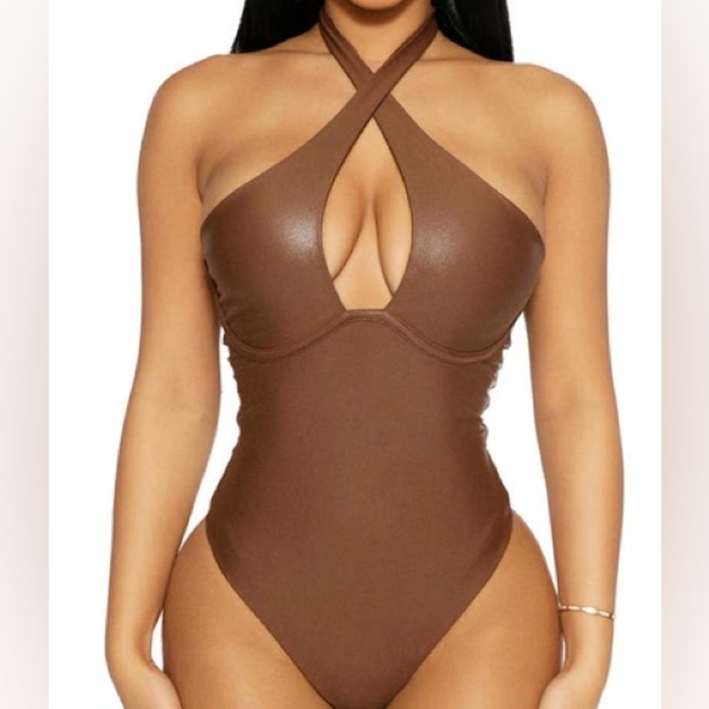 Faux leather Naked Wardrobe halter bodysuit